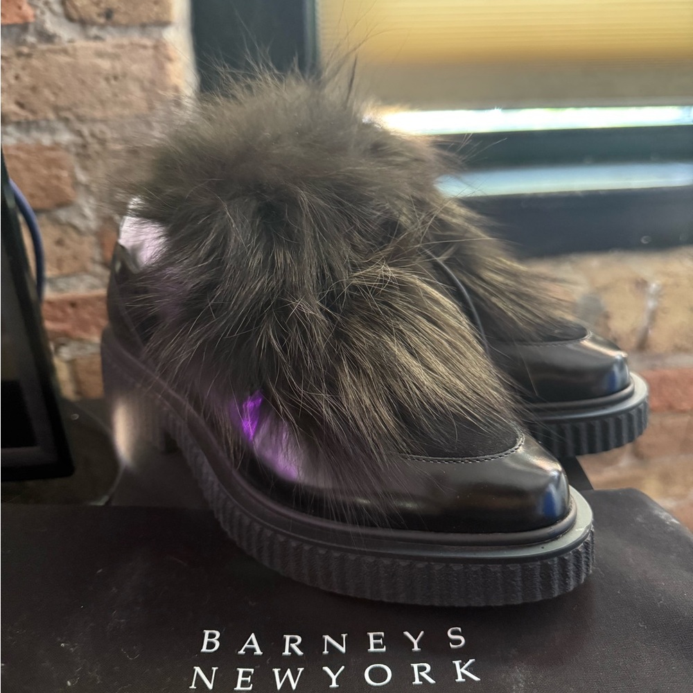 Barneys New York Fur-Trimmed Oxford
